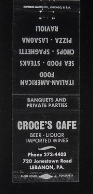 1960s Croce's Cafe Italian Spaghetti Pizza Lasagna Ravioli Jonestown Lebanon PA