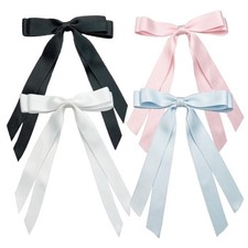 4 PCS Hair Clip Set Satin Bows For Women Girls With Long Tassel Multi Color
