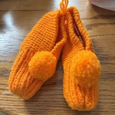 Vtg Hand Knit Child s Slippers Orange