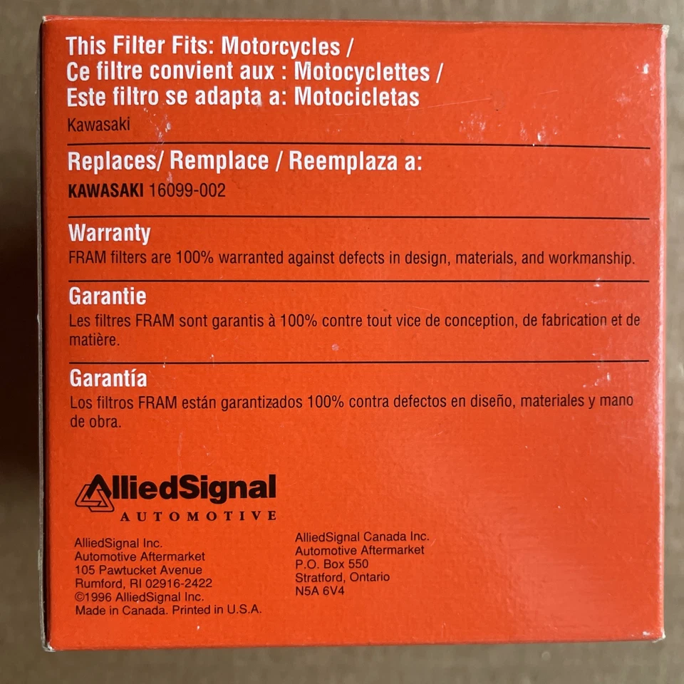Filtro de aceite para moto Fram CH6013 reemplaza Kawasaki 16099-002 KZ900 1000 KZ1300  Foto 2 de 3