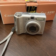 Canon PowerShot A510 3.2MP Digital Camera Silver With Box Cords-WORKS