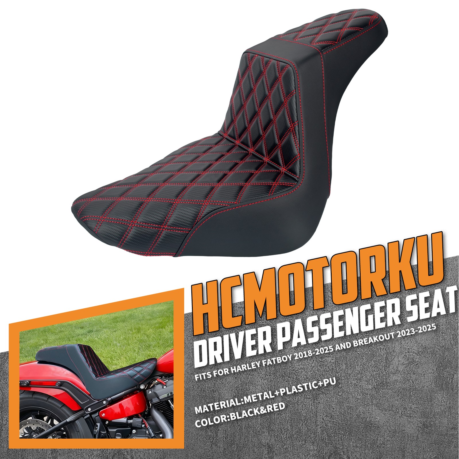 Driver Passenger Seat Red Stitching For Harley Breakout FXBR 23-25 Fat Boy 18-25