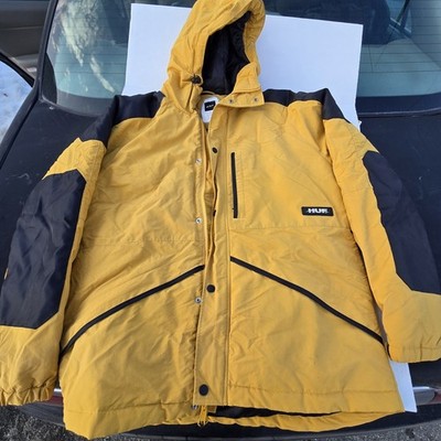 HUF Hooded Puffer Jacket Yellow Black | Streetwear Winter Coat | Men's Medium
