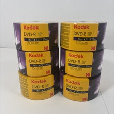 6 X Kodak 16x 4.7GB 120-Min. DVD-R Media 50 Packs Spindle NEW Sealed 300 Total 