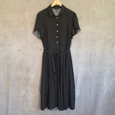 Chaps Polka Dot Button Front Midi Shirt Dress XL Tie Waist 90s Parisian Retro