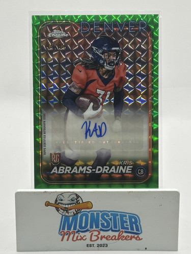 2024 Topps Football Kris Abrams-Draine Green RC Auto /99 Denver Broncos - Picture 1 of 3