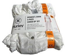 Hurley Women's Swim Cover Up Lightweight Crochet 2-Peice Set WHITE XXL NWT
