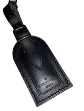Louis Vuitton Name Tag w/ S Initial Black Silver tone Hardware Small Mint