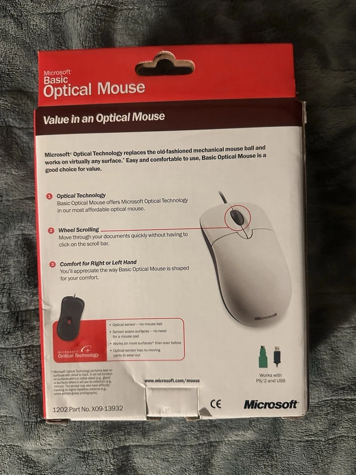 Microsoft Basic Optical Mouse Scroll Wheel PS/2 USB Wired Vintage - NEW Sealed - Image 2 of 4