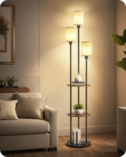 70.9" Floor Lamp With Shelves With 3 Linen Shades And Foot Switch Standing Lamp