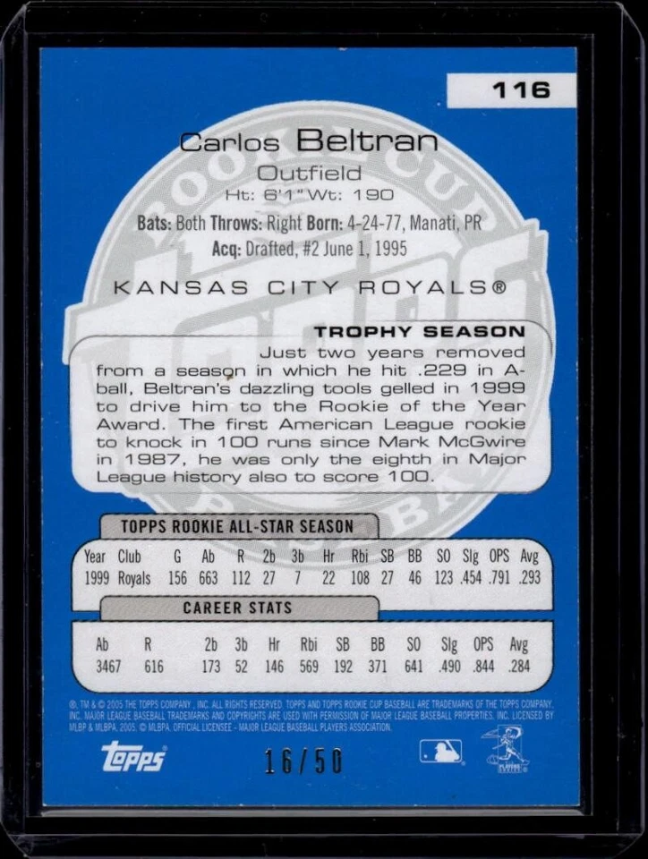 2005 Topps Rookie Cup Blue #116 Carlos Beltran 16/50 Kansas City Royals ID:44945 - Image 2 of 2