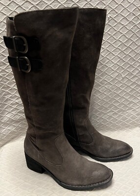 Born Basil gray distressed suede leather zip campus riding buckle boots 6.5