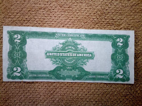 1899 $2 TWO DOLLAR SILVER CERTIFICATE NOTE (NICKNAME OF MINI PORT HOLE), XF/XF+ - Picture 4 of 6
