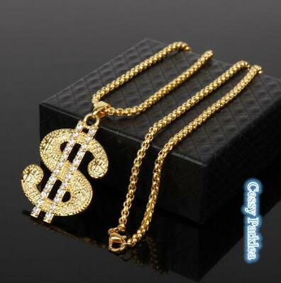 Gold Dollar Sign $ Ring Necklace Hip Hop Rapper Bling 80s Gold Dollar Sign $ Ring Necklace Hip Hop Rapper Bling 80s