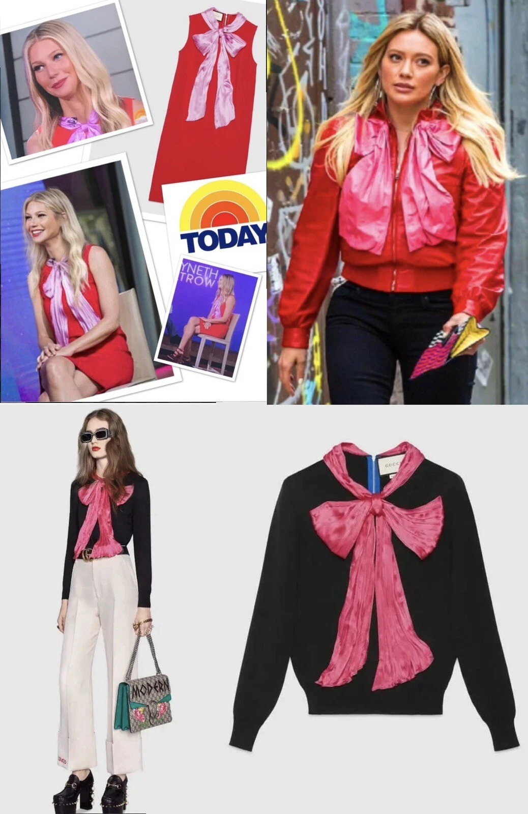 2K Nuovo Gucci 2017 Barbie Nero Rosa Lucido Fiocco Maglione 40 42 4 6 Top Jacket S M