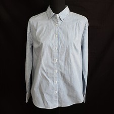 A New Day M Button Up Blue White Striped Long Sleeve Blouse Career or Casual NEW