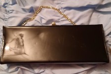 Black Patent Evening Clutch Purse 12"x4"x1.5" Chain Handle VTG 60s MINT