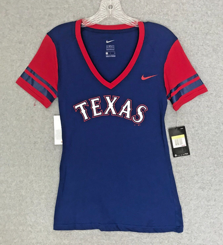 NWT Nike Texas Rangers T-Shirt Womens Small V-Neck MLB Short Sleeves Blue Red