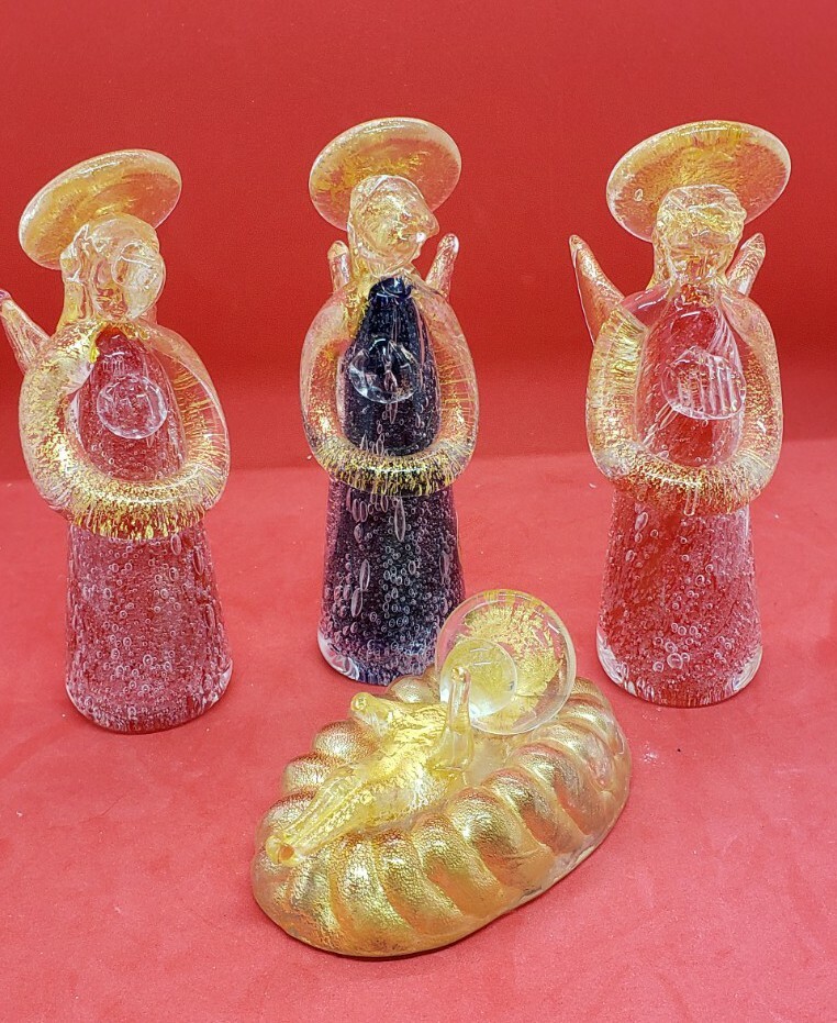 Vintage Murano Italy Angels Art Glass Gold Fleck RARE Baby Jesus