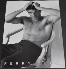 1998 Print Ad Fashion Perry Ellis No Shirt Pants Style Art Man Hair Chair