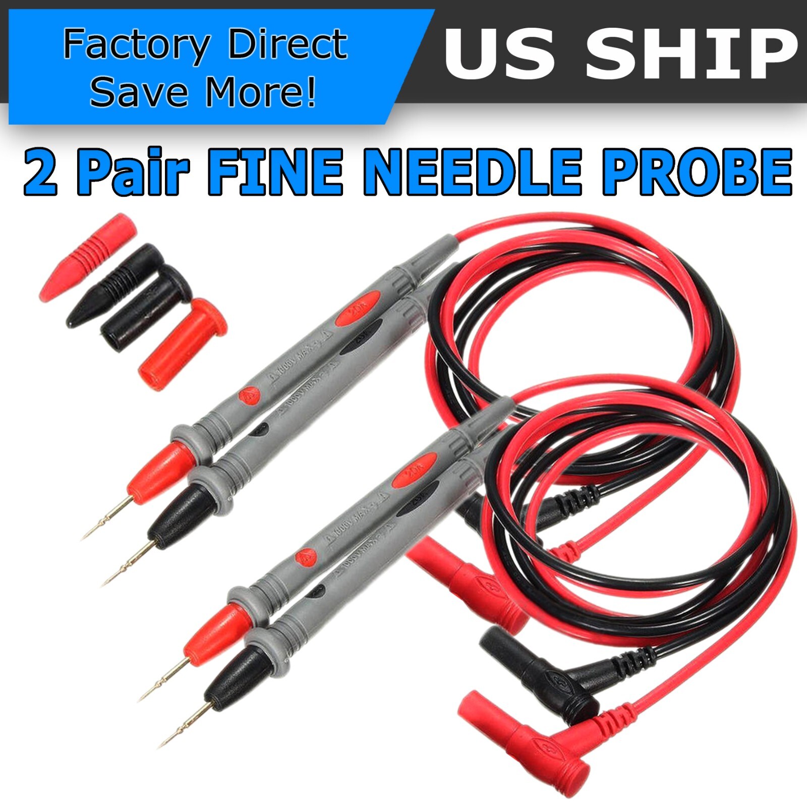 2X Multimeter Test Leads Gold Plated Electrical Probes for Fluke Meter