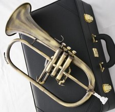 Antique Bronze Flugelhorn Bb Key 2 Mouthpiece Leather Case FREE SHIPPING