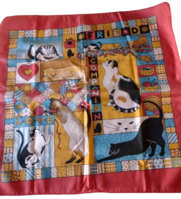 Vintage Retro Kitty Cats Patchwork Handkerchief Scarf Love Friend Companion 21''
