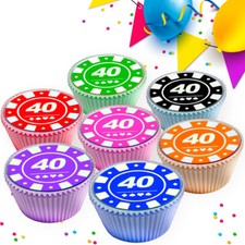CASINO 40TH BIRTHDAY AGE 40 POKER CHIPS EDIBLE CUPCAKE TOPPERS DECORATIONS 7184