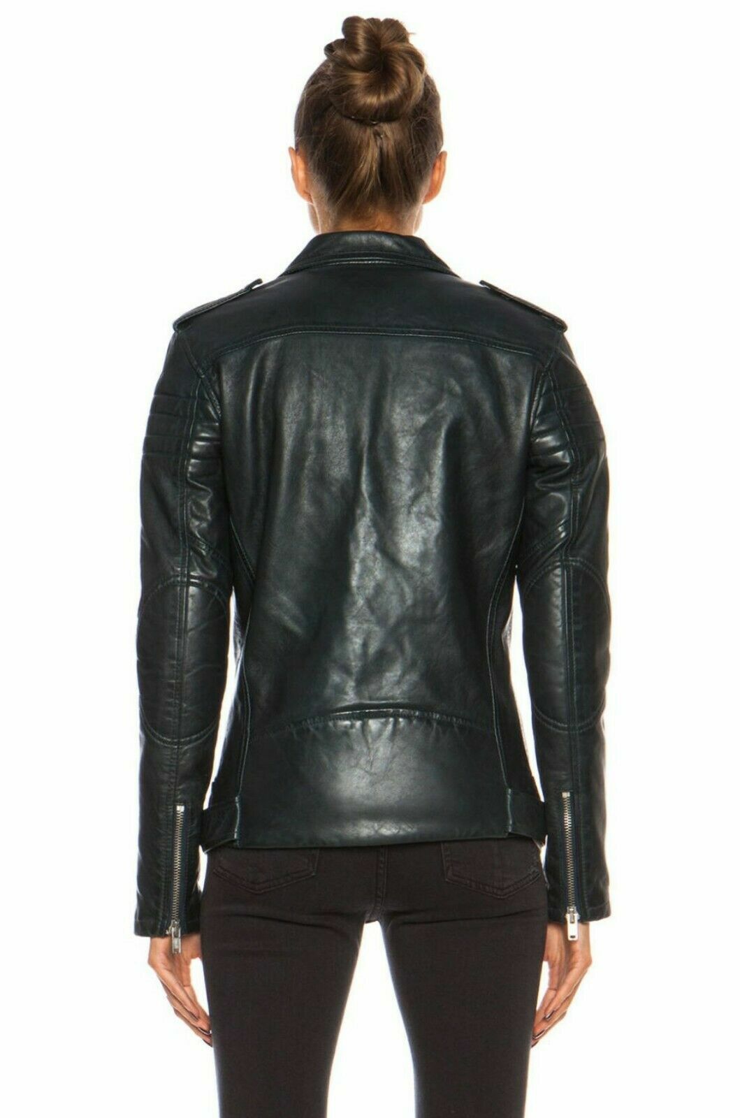 Womens Black Biker Jacket Motorcycle Premium Leather Racer Soft Lambskin Vintage image 4