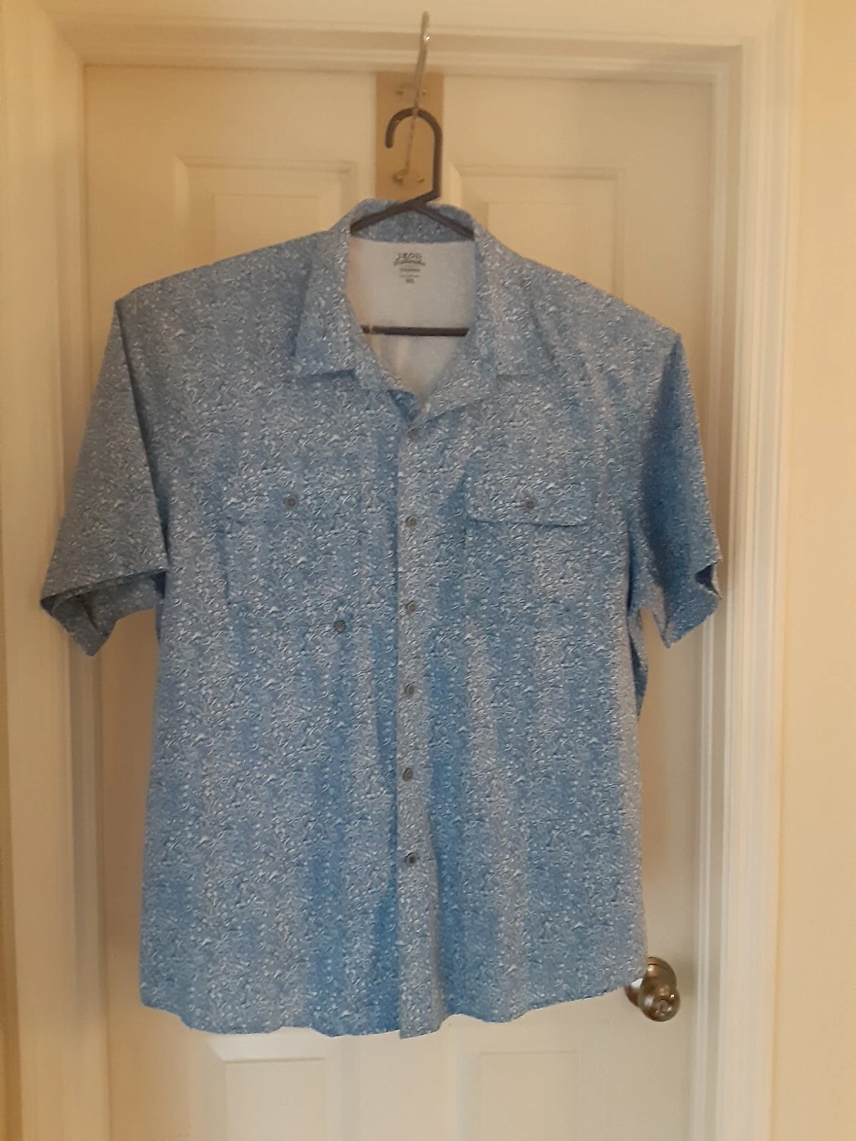 Izod "Saltwater" Performance Blue Print Moisture Wicking Short Slv Shirt Szz XXL