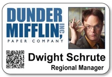 DWIGHT SCHRUTE ON THE OFFICE NAME BADGE PROP HALLOWEEN COSPLAY MAGNET BACK