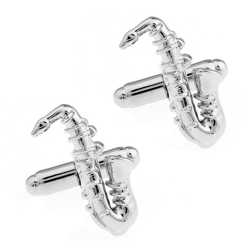 SAXOPHONE CUFFLINKS Music Musical Instrument Sax w GIFT BAG Musician Fathers Day - Picture 3 of 4