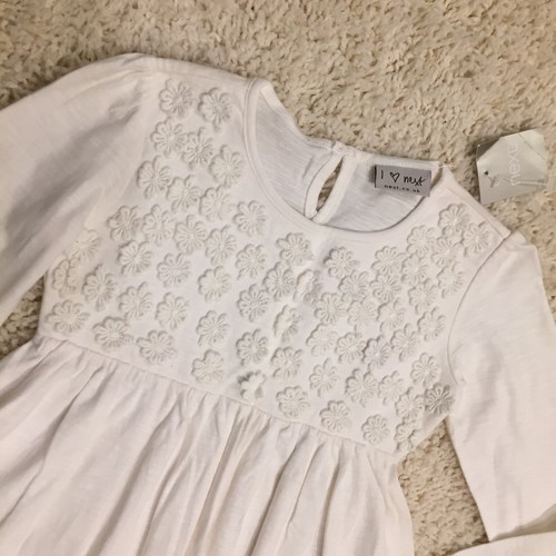 Next UK Girls NWT White Flowers Applique Long Sleeve Top Size 3-4 Years - Picture 2 of 10