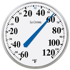 104-114 La Crosse 13.5" Indoor/Outdoor Dial Thermometer with Key Hider - White