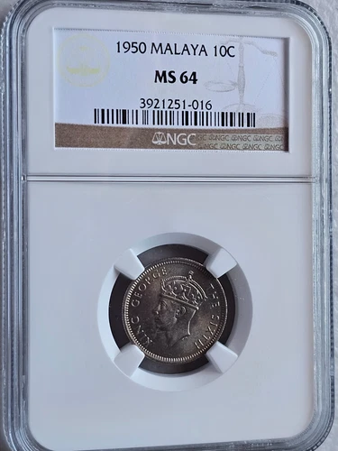 Malaya 10 Cents 1950 NGC MS 64