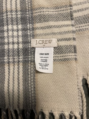 J. Crew Mercantile Beige Gray & White Super Soft Plaid Scarf 24” x 76” EUC - Picture 4 of 5