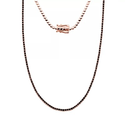 14K Rose Gold Genuine Black Diamond Tennis Necklace