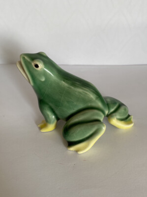 Vintage Keramik grüne Glasur Frosch Ornament Figur Made in China, 5'' Länge