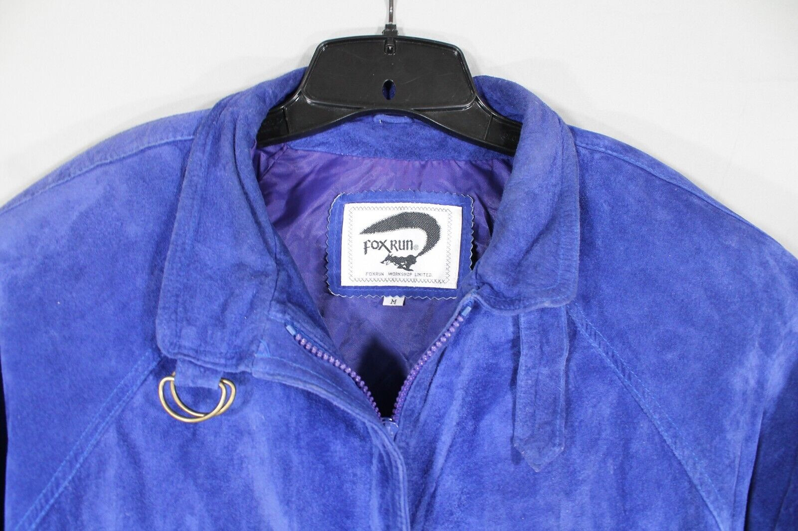 VTG FOX RUN Blue GENUINE SUEDE LEATHER Snap Sides/Zip-Up POCKETS Lined JACKET M