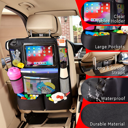 Backseat Car Organizer, Kick Mats Back Seat Protector with Touch Screen Tablet H - Picture 4 of 7