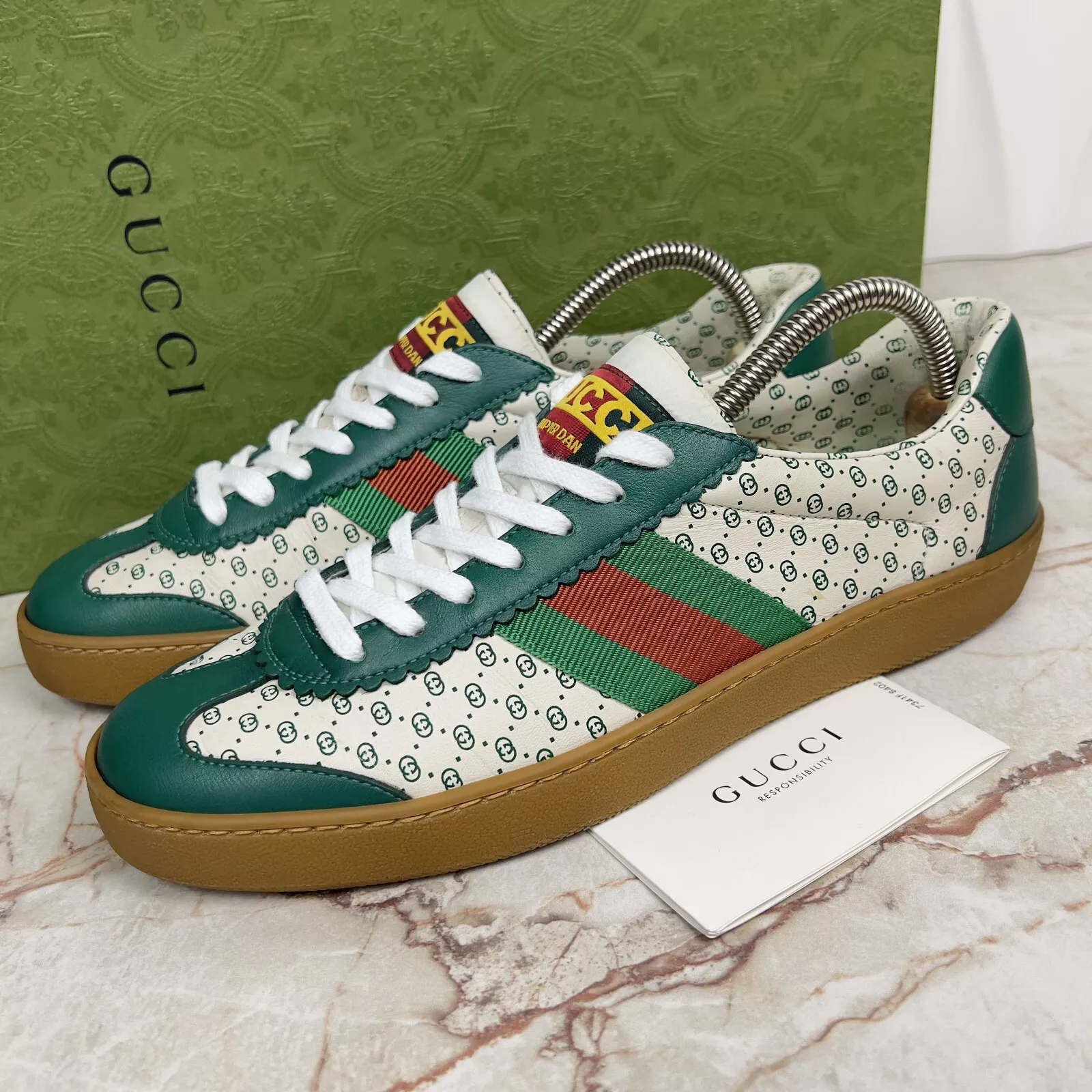 Gucci & Dapper Dan G74 GG monogramme cuir vert os ou 9 US