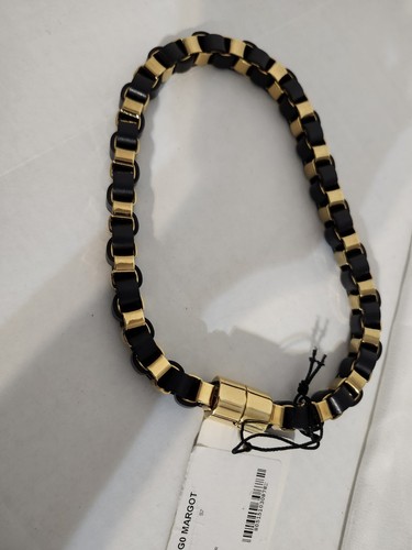 New FURLA Statement Gold Black Leather Necklace Bib Collar Choker Neckband $298 - Picture 3 of 5