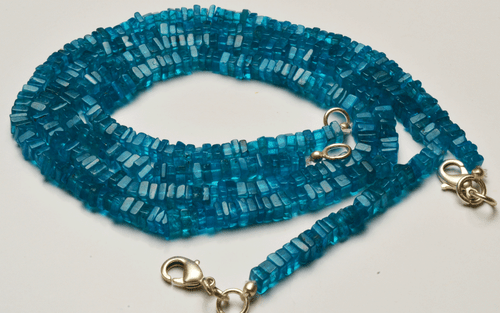 96.CT 16 INCH Neon BLUE APATITE Beads SMOOTH SQUARE Shape NECKLACE 3.5 TO 4 MM - Picture 3 of 3