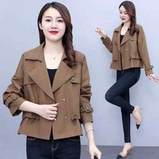 Giacca Trench Spolverino Donna Beige Marrone Doppiopetto Corto Elegante 40982