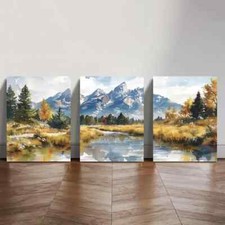 3pcs  Grand Teton National Park Triptych Canvas Metal Print Ready to Hang Art