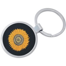 Sunflower on Black Keychain - Includes 1.25 Inch Loop for Keys or Backpack