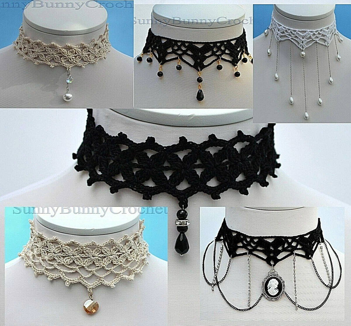 Crochet Choker Necklace Collar Lace Handmade Knit Gift Boho Women Girl Black