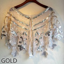 Ladies Sequin Cape Bolero Shrug Wrap Stole Shawl Vintage Glitter Shiny Party