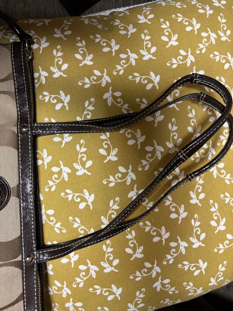 COACH Y2K Signature Canvas W Leather Stripe Tote Bag Purse