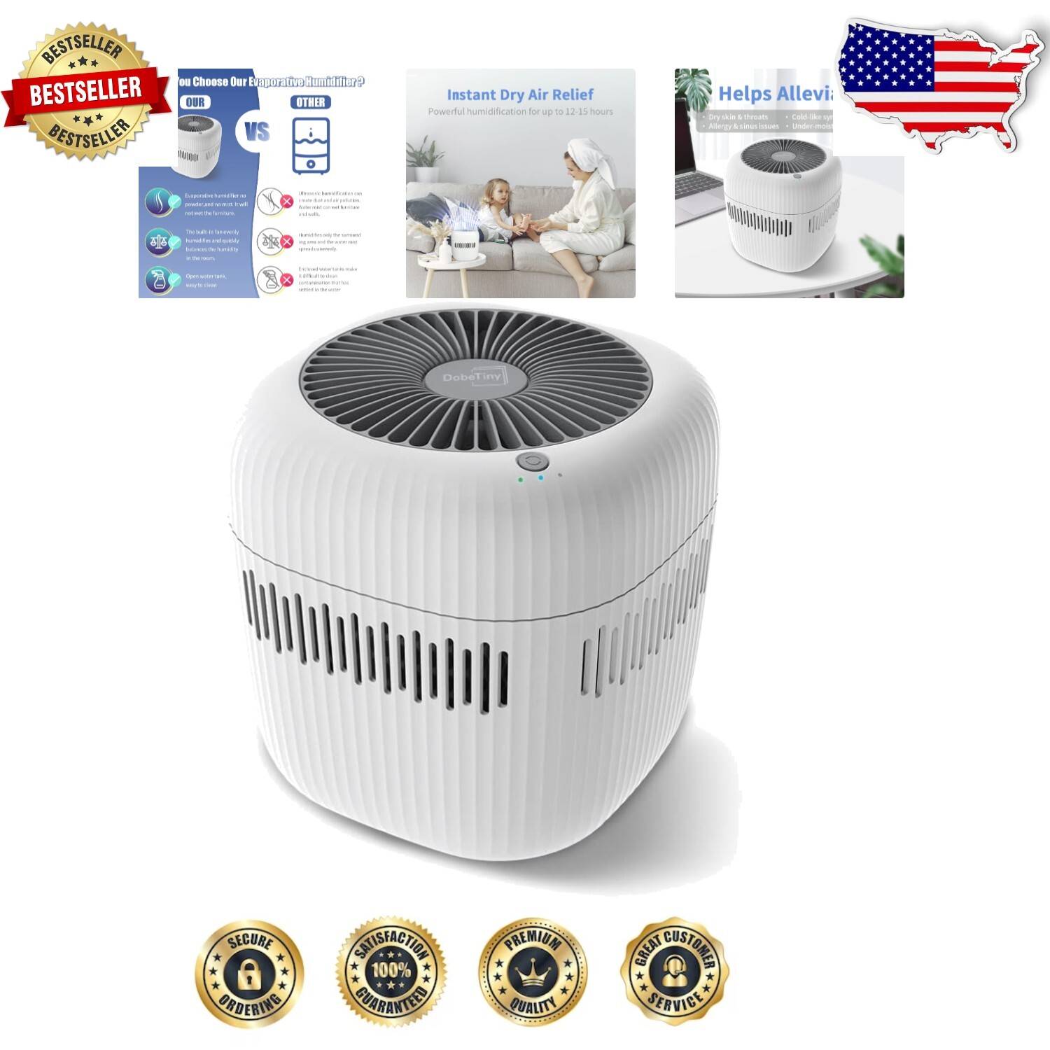Advanced Evaporative Humidifier: 2.5L Capacity, Touch Control & Fan Diffusion